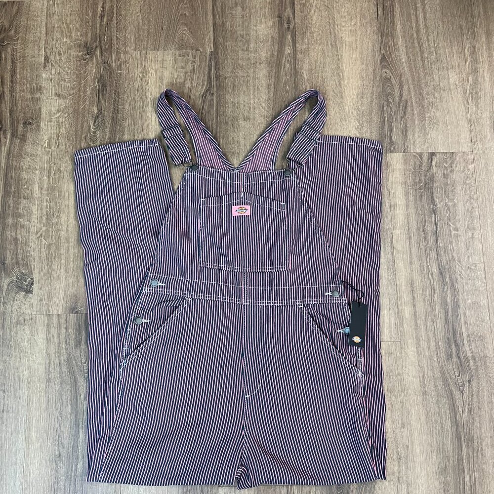 NEW Dickies Pink and Blue Hickory Stripe Bib Overalls - Picture 4 of 15